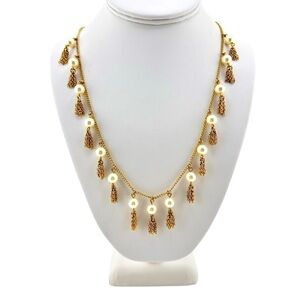 J Crew Necklace in Gold Tone with Faux Pearl and Tassel Necklace
